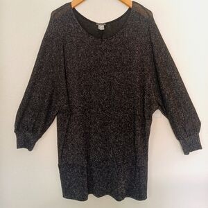 Venus Blouse Size 3X Dolman Sleeve Black with Silver‎ Sparkles Glitter Tunic